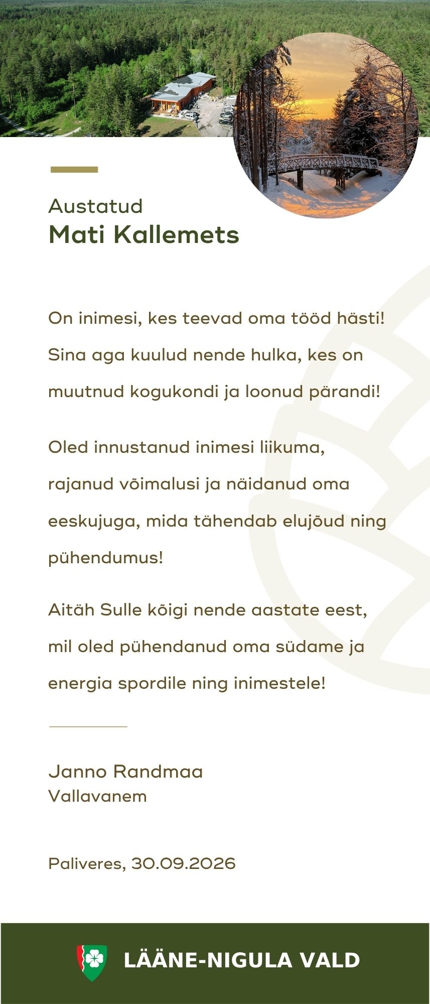 Tänusõnad Mati Kallemetsale
