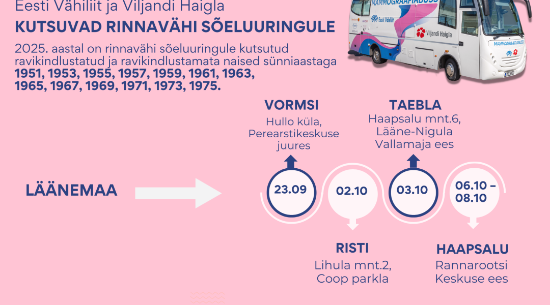 Oktoobri alguses tuleb mammograafiabuss Ristile ja Taeblasse | Lääne ...
